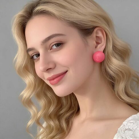 Andelaisi Boho Candy Color Ball Earrings Colorful Ball Stud Earrings Candy Colors Round Bead Earring Vintage Rainbow Balls Button Earring for Women(Pink) in Saudi Arabia