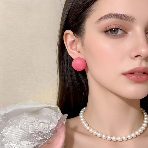 Andelaisi Boho Candy Color Ball Earrings Colorful Ball Stud Earrings Candy Colors Round Bead Earring Vintage Rainbow Balls Button Earring for Women(Pink) in Saudi Arabia