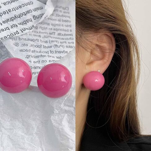 Andelaisi Boho Candy Color Ball Earrings Colorful Ball Stud Earrings Candy Colors Round Bead Earring Vintage Rainbow Balls Button Earring for Women(Pink) in Saudi Arabia
