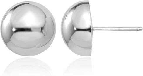 14K White Gold Large Ball Stud Earrings 12mm Polished Half Dome Button Post Push Back For Women Everyday Gift in Saudi Arabia