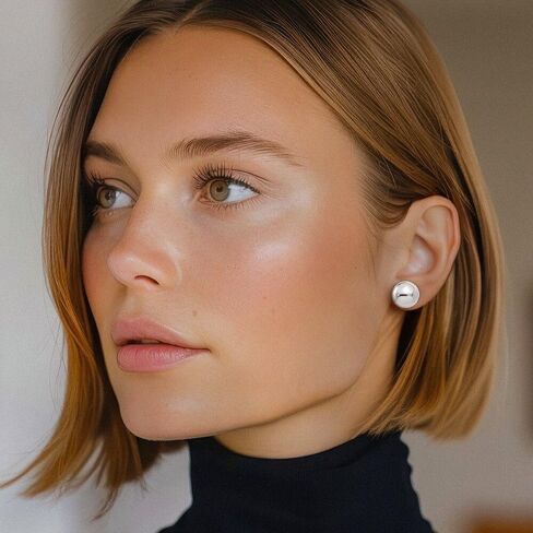 14K White Gold Large Ball Stud Earrings 12mm Polished Half Dome Button Post Push Back For Women Everyday Gift in Saudi Arabia