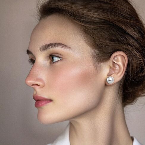 14K White Gold Large Ball Stud Earrings 12mm Polished Half Dome Button Post Push Back For Women Everyday Gift in Saudi Arabia