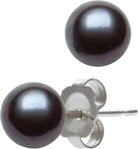 Belacqua AAA Quality Cultured Freshwater Button Pearl Stud Earriings in 14K White Gold, Pink,Black or White Color, Size - 5.5-10.5mm, Push Back - Clasp, Real Pearl Jewelry for Women, Gift Box Included in Saudi Arabia