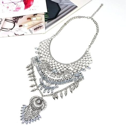 Long Tassel Chunky Necklace Boho Coin Statement Necklace Vintage Gypsy Bohemian Ethnic Tribal Collar Choker Retro Necklace for Women in Saudi Arabia