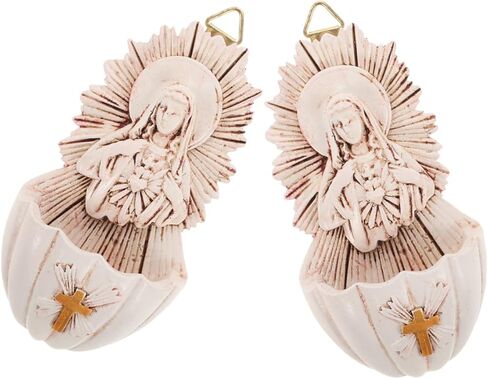 DOITOOL 2pcs Resin Holy Water Font Wall Hanging Decor Functional Religious Ornament for Home Entrance Family in Saudi Arabia