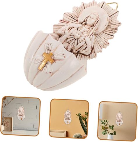 DOITOOL 2pcs Resin Holy Water Font Wall Hanging Decor Functional Religious Ornament for Home Entrance Family in Saudi Arabia