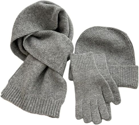 Winter Beanie Hat Scarf Gloves, Warm cashmere Knit Hat Long Scarf Neck Warmer Touch Screen Winter Gloves Gifts for Women in Saudi Arabia