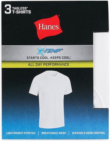 Hanes 3-Pack Men's All Day X-Temp | Breathable Mesh | Lightweight Stretch | Crewneck Undershirt (3-Pack/White - XL), X-Large, White/White/White in Saudi Arabia