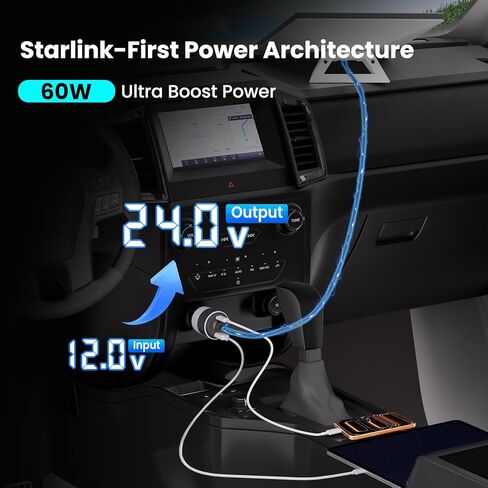 محول سيارة Starlink Mini، شاحن سيارة 3 في 1 لـ Starlink Mini، محول تصعيد 12 فولت إلى 24 فولت تيار مستمر مع منافذ USB مزدوجة، محول ولاعة سجائر لإمدادات الطاقة Starlink Mini، مثالي للمركبات الترفيهية والقوارب والمقطورة in Saudi Arabia