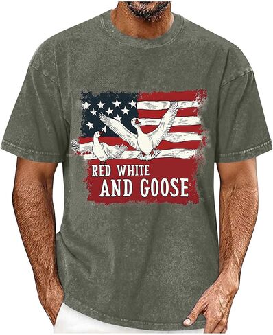 Mens Patriotic T Shirts 250 Years Birthday American Flag Tees Independence Day Cute Goose Duck Cat Raccoon Print Tops in Saudi Arabia