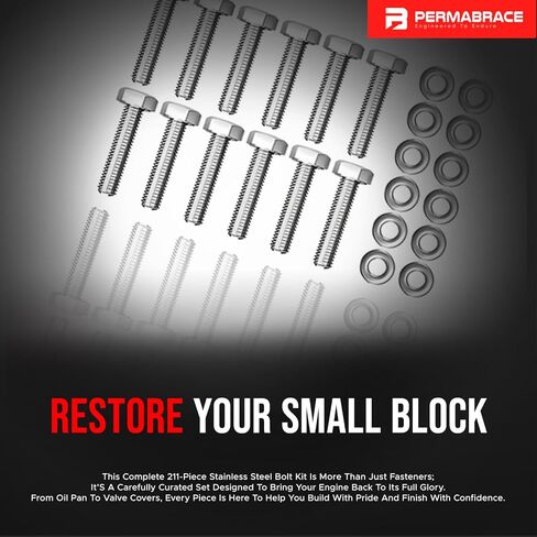 Stainless Steel Small Block Engine Hex Bolt Kit for Small Block Chevrolet (SBC) Engines 265 283 302 305 307 327 350 400-304 Stainless, Non-Corrosive, Complete Restoration Set in Kuwait