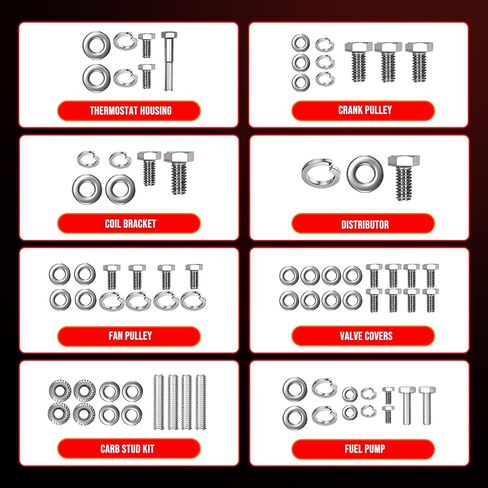 Stainless Steel Small Block Engine Hex Bolt Kit for Small Block Chevrolet (SBC) Engines 265 283 302 305 307 327 350 400-304 Stainless, Non-Corrosive, Complete Restoration Set in Kuwait