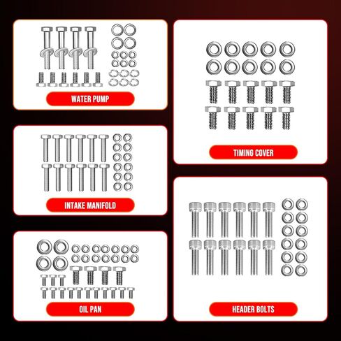 Stainless Steel Small Block Engine Hex Bolt Kit for Small Block Chevrolet (SBC) Engines 265 283 302 305 307 327 350 400-304 Stainless, Non-Corrosive, Complete Restoration Set in Kuwait