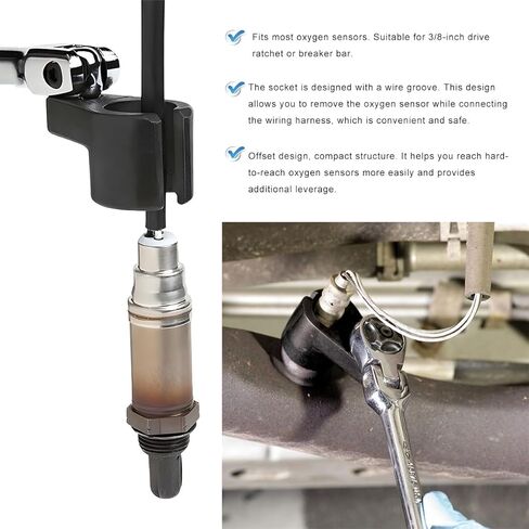 Offset Oxygen Sensor Socket, 3/8-Inch Drive by 7/8-Inch (22mm) Oxygen Sensor Wrench Offset Puller, O2 Sensors Adapter Wire Gate Accesses from Side Preventing Damage to Wires in Saudi Arabia