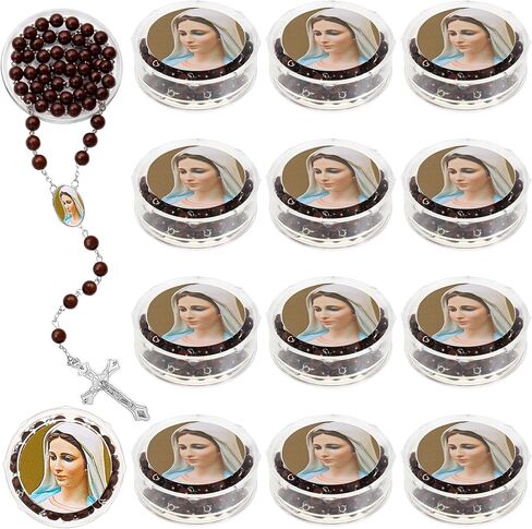 Bucherry 24 Pcs Brown Virgen De Guadalupe Scented Rosary Necklace Our Lady of Grace Party Favor Catholic Gifts with Box Saint Jude Rosary Beads Necklace for Funeral Baptism First Communion Party in Saudi Arabia