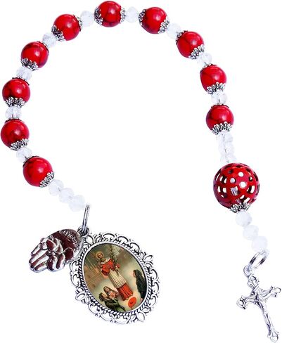 Saint Raymond Nonnatus Ramon Nonato Patron of childbirth newborn babies Red Jasper Chaplet or Pocket Rosary Silver Plated Crucifix and Findings Cabochon Setting Pendant with Lucite Dome Color Image Includes a Prayer Card Choose English or Spanish in Saudi Arabia