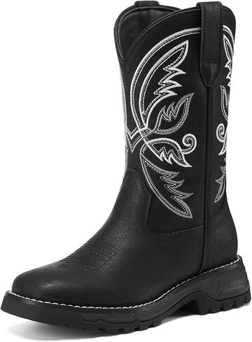 أحذية GINNI Kids كاوبوي للأولاد والبنات أحذية راعية البقر بمقدمة مربعة وأحذية ركوب غربية لمنتصف الساق للأطفال الصغار/الأطفال الصغار/الأطفال الكبار in Kuwait