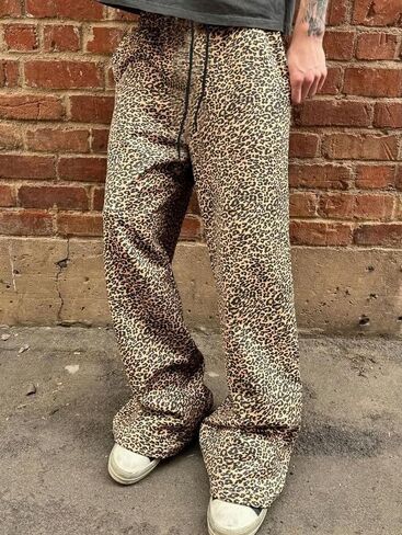 Men's Cheetah Print Baggy Pants Wide Leg Streetwear Sweatpants in Saudi Arabia