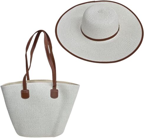 VITALIA Women's Straw Sun Hat with Beach Tote Bag Set, Wide Brim Summer Hat, Foldable Packable Light Weigh. in Saudi Arabia