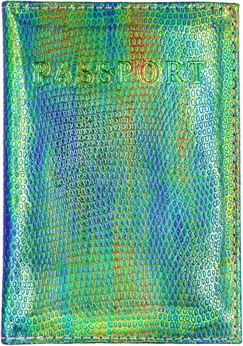 Holographic Metallic Passport Holder Waterproof Leather Passport Cover Card Case Travel Wallet for Kids Teens Adults in Saudi Arabia