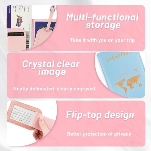3 Pcs Passport Holder and 3 Pcs Luggage Tag Set, PU Leather Passport Cover for Travel, Luggage Tag for Suitcases, Suitable for Vacation, Business Trip, Study Abroad (3 Colors) in Saudi Arabia