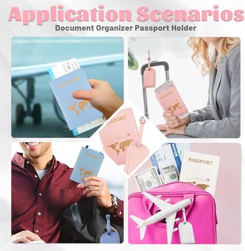 3 Pcs Passport Holder and 3 Pcs Luggage Tag Set, PU Leather Passport Cover for Travel, Luggage Tag for Suitcases, Suitable for Vacation, Business Trip, Study Abroad (3 Colors) in Saudi Arabia