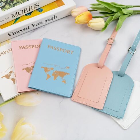 3 Pcs Passport Holder and 3 Pcs Luggage Tag Set, PU Leather Passport Cover for Travel, Luggage Tag for Suitcases, Suitable for Vacation, Business Trip, Study Abroad (3 Colors) in Saudi Arabia