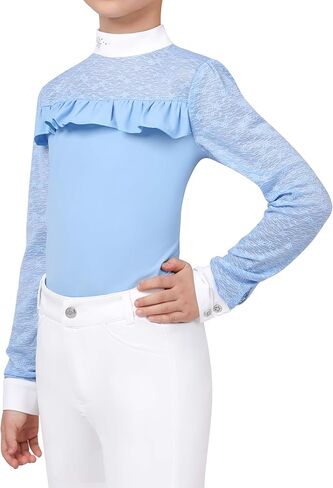 Girls Equestrian Shirt, Soft Stretch Kids Equestrian Training Top Lightweight Girls Horseback Riding Apparel in Saudi Arabia