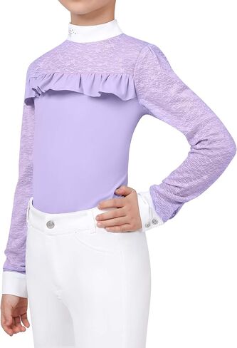 Girls Equestrian Shirt, Soft Stretch Kids Equestrian Training Top Lightweight Girls Horseback Riding Apparel in Saudi Arabia