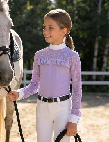 Girls Equestrian Shirt, Soft Stretch Kids Equestrian Training Top Lightweight Girls Horseback Riding Apparel in Saudi Arabia