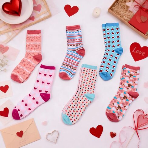 MGparty 6 Pairs Valentine’s Day Socks for Women Cute Heart Crew Socks Cozy Holiday Gift Socks for Girls Wife Friends in Saudi Arabia