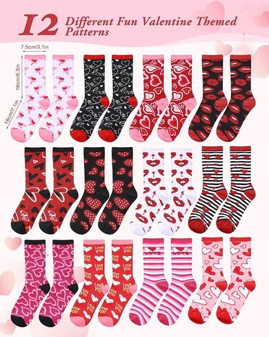Shinymoon 48 Valentine's Day Socks for Women Holiday Pink Heart Novelty Crew Socks for Woman Valentine Birthday Office Gifts in Saudi Arabia
