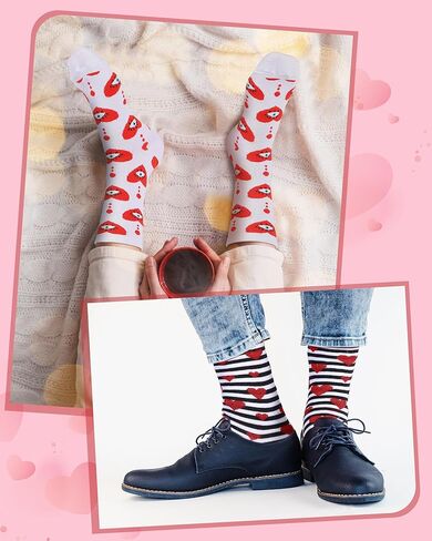 Shinymoon 48 Valentine's Day Socks for Women Holiday Pink Heart Novelty Crew Socks for Woman Valentine Birthday Office Gifts in Saudi Arabia