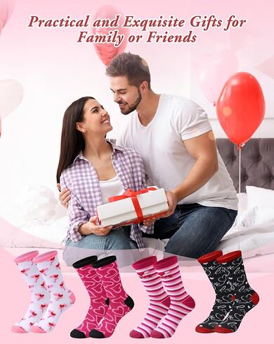 Shinymoon 48 Valentine's Day Socks for Women Holiday Pink Heart Novelty Crew Socks for Woman Valentine Birthday Office Gifts in Saudi Arabia