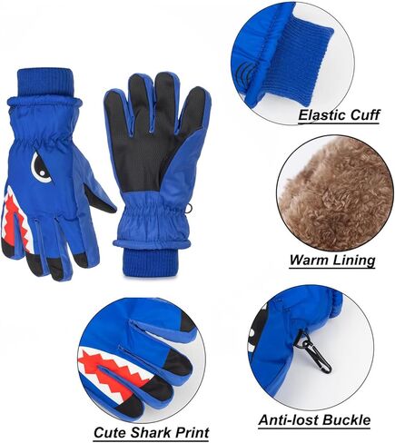 Winter Shark Gloves for Kids Boys - Thermal Warm Windproof Ski Gloves for Cold Weather (for 7-14Yrs) in Saudi Arabia