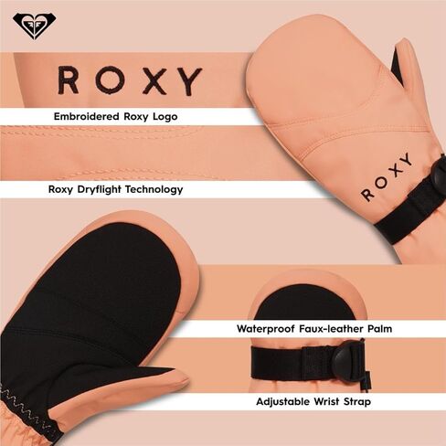 Roxy Girl's Jetty Snowboard/Ski Mittens - DryFlight, PFC-Free, WarmFlight Insulation, Touch Screen, Adjustable, Peach Pink, Small in Saudi Arabia