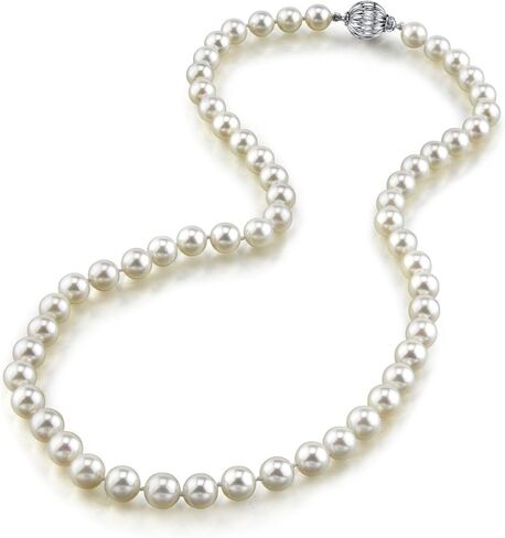 The Pearl Source 14K Gold Hanadama Quality Round White Japanese Akoya Saltwater Cultured Pearl Necklace in 17" Princess Length for Women in Saudi Arabia