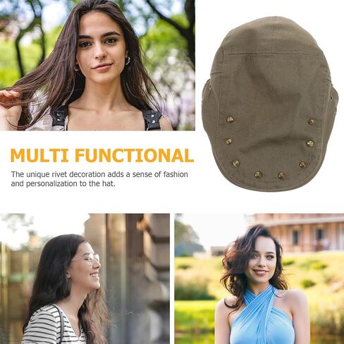 Didiseaon Retro Studded Newsboy Hat for Women, Breathable Thin Olive Military-Style Beret Cap, Lightweight Sunshade Flat Hat for Spring Summer Casual Wear in Saudi Arabia