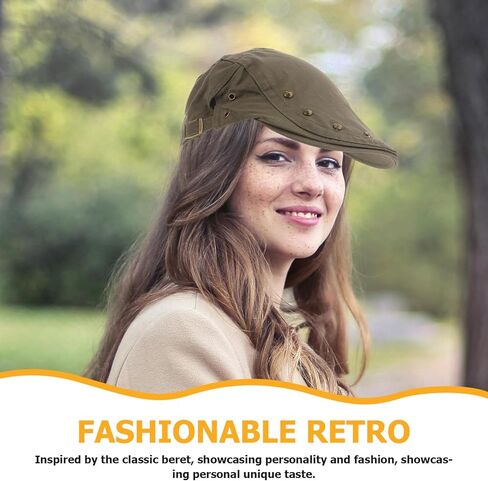 Newsboy Cap Women Retro Studded Beret Hat Breathable Lightweight Seasonal Olive Casual Flat Hat for Outdoor Wear in Saudi Arabia