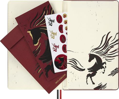 إصدار محدود من Moleskine لعام الحصان 2026 دفتر ملاحظات خشبي، غطاء صلب، كبير (5 بوصة × 8.25 بوصة) مسطر/مسطر، أحمر خريفي، 176 صفحة in Kuwait