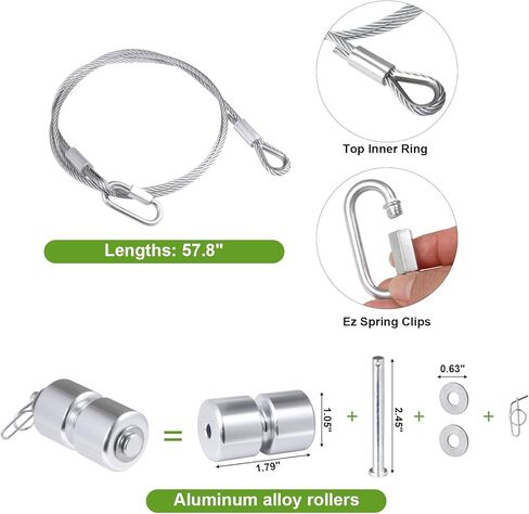 2Pcs Lift Cable Replacement complicable with Gorilla, Trailer Gate Assist complicable with Gorilla, with Ez Spring Clips, with 4pcs Aluminum Alloy Rollers Pins Washers in Kuwait