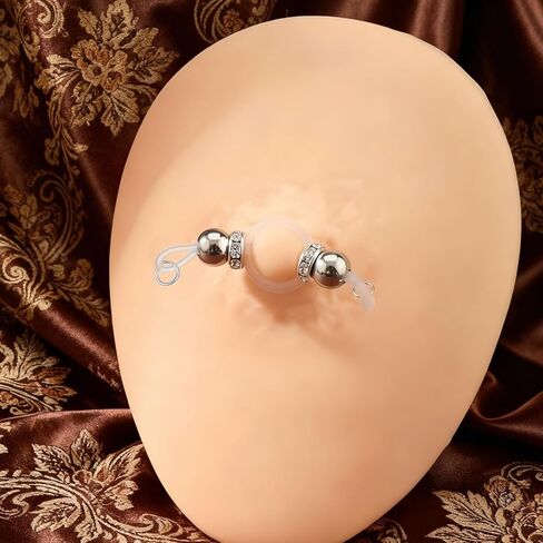2 Pairs Non-Piercing Nipple Jewelry, Adjustable Silicone Rings with Stainless Steel Beads, Faux Nipple Piercing Look, Pain-Free Body Jewelry for Unisex Adults in Saudi Arabia