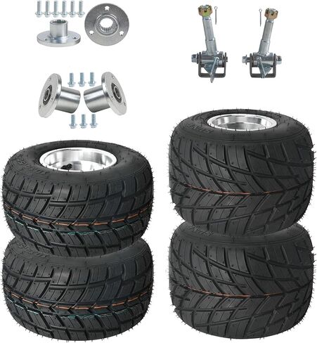 5" Go-Kart Tire & Wheel Set – Front 10x4.50-5, Rear 11x7.10-5 Tubeless Rain Tires with 3-Lug 50mm Bolt Pattern, Includes 23T Wheel Hubs & Steering Knuckles for ATV, Quad, Mini Bike in Saudi Arabia