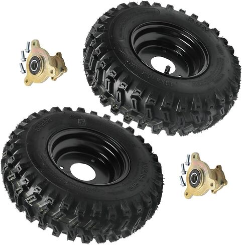13x4.10-6 ATV Go Kart Tire and Wheel Assembly Set, 4PR Tubeless Tires with 6" Rims & 3-Stud Wheel Hubs for Go Kart ATV UTV Drift Trike Golf Cart Quad Buggy (15mm Bearing Front Wheel Hubs) in Saudi Arabia