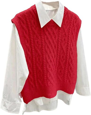 Verdusa Women's Cable Knit Sweater Vest Sleeveless Tops Festival Nye Outfits Preppy Clothes in Saudi Arabia
