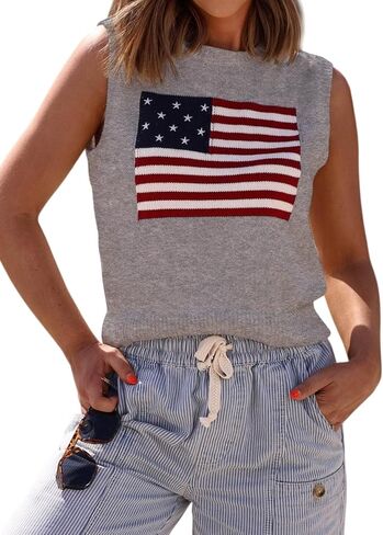 Dressmine Womens Sleeveless American Flag Sweater Vest Summer USA Knit Crop Tops Casual Trendy 2026 Shirts in Saudi Arabia