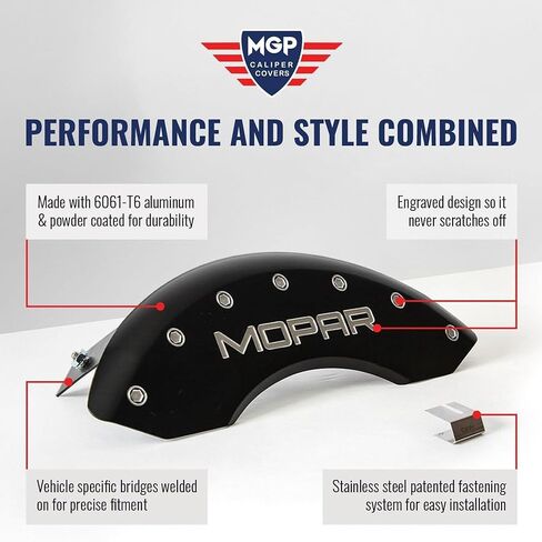 أغطية فرجار MGP - أغطية فرجار الفرامل لـ 2011-2023 دودج تشالنجر و2011-2023 دودج تشارجر (يتطلب فرجار أمامي مزدوج المكبس) المجموعة الأمامية والخلفية - DODGE محفورة // شعار (أزرق) in Kuwait