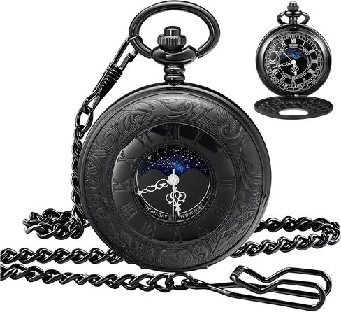 Vintage Pocket Watch with Roman Numberals Scale Moon Phase Calendar Quartz Pocket Watches with Chain Best Gift in Saudi Arabia