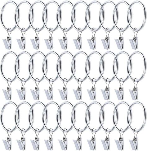 30 Pack Strong Iron Metal Curtain Rings with Clips 2.5 Inch Diameter Decorative in Kuwait