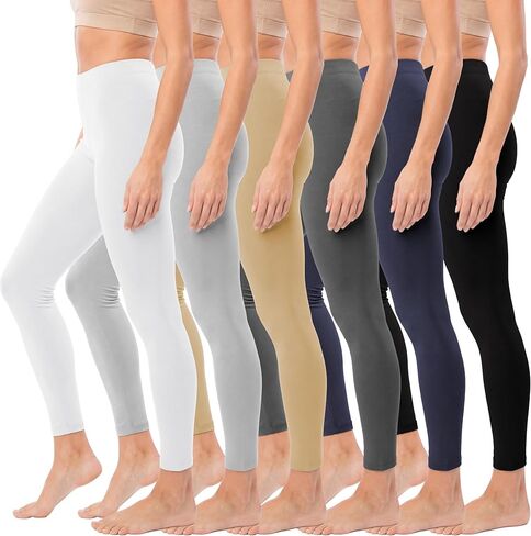 Sexy Basics Womens 6 Pack Stretch Cotton Stretch Full Length Footless Legging Tights in Saudi Arabia